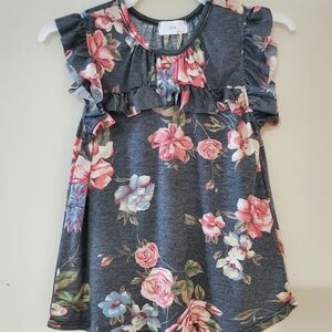 Floral Ruffle Sleeve Kids Tank Top